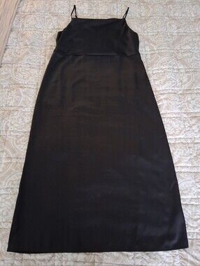 Old Navy Black Satin Maxi Slip Dress with Spaghetti Straps